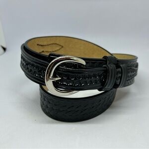 Dutyman Police Equipment Black Textured Leather Belt with Silver Buckle Men's 36